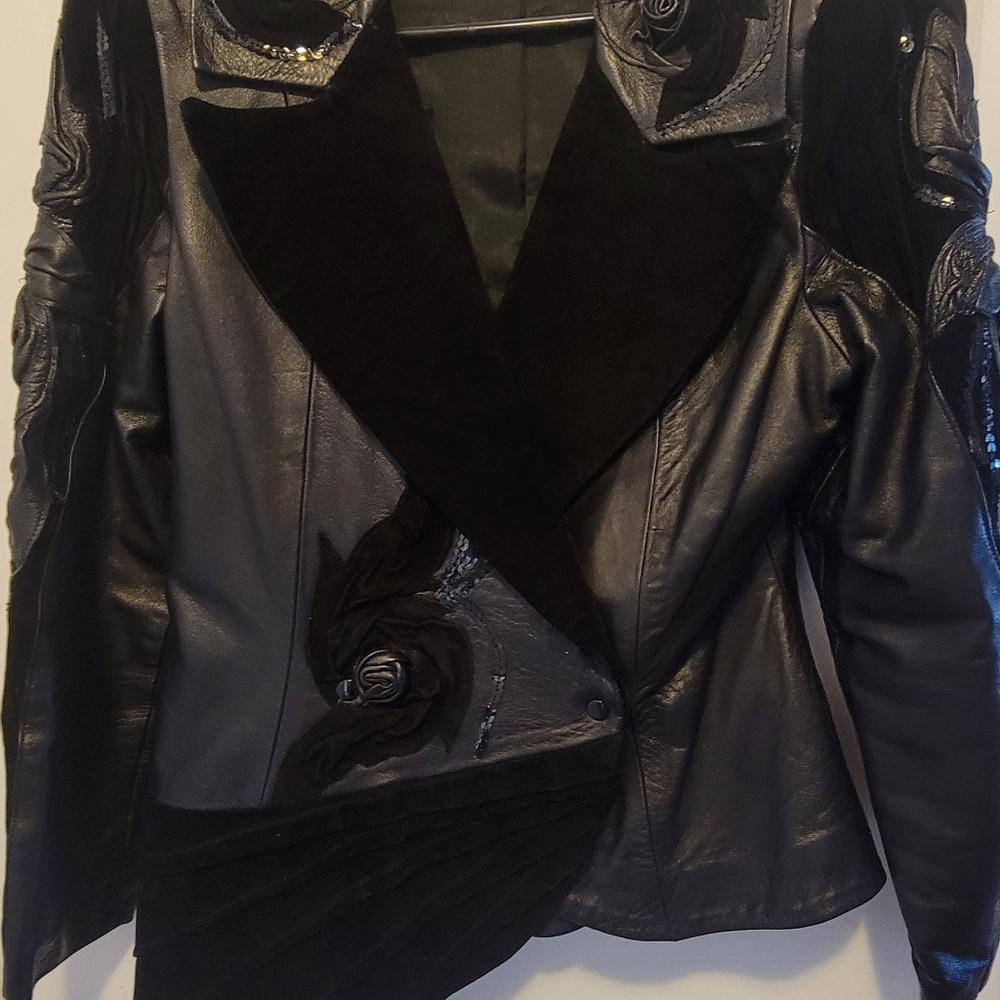 Custom Leather Suede Sequined Jacket